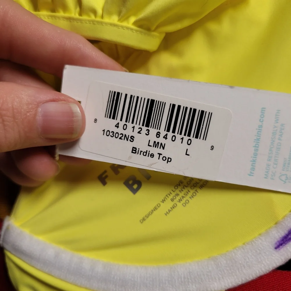 Frankie's Bikinis Birdie Neon Yellow Ruffle Strap Bikini Top NEW